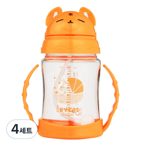 아이별프렌즈 트라이탄 주스 빨대컵 280ml + 세척솔 세트, 4세트, 오렌지