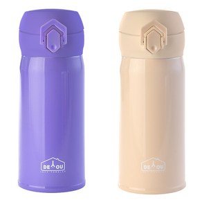 상상앤드 비비드 2중 진공 원터치 보온병, 아이보리 + 퍼플, 350ml, 1세트