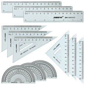 ZHIHENG 각도기 + 삼각자 2종 + 자 15cm 세트, 혼합색상, 3세트