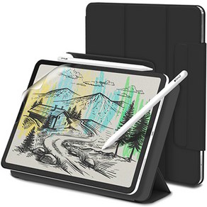 신지모루 마그네틱 폴리오 애플펜슬커버 태블릿PC 케이스 + 종이질감 액정보호 필름 세트, 블랙