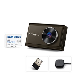 파인뷰 빠른 QHD 블랙박스 X3300 NEW, 후방카메라 + Mico SD 카드 어댑터 + GPS안테나 + 와이파이동글, 64GB