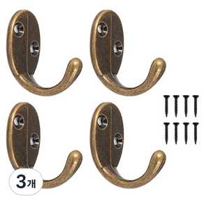 철물대장 심플신형 벽옷걸이 4p, 엔틱, 3개