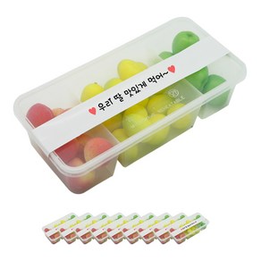 도나앤데코 PP일회용 내열 3칸 긴 사각도시락 용기 10p + 띠지스티커 화이트 우리딸 맛있게먹어 10p