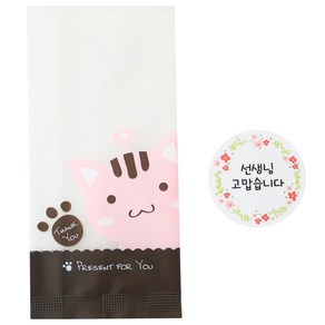 황씨네도시락 M쿠키봉투 고양이 50p + 스티커 꽃 선생님 원형 고맙습니다 50p, 1세트