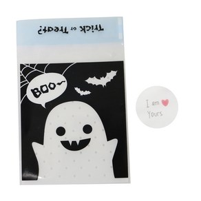 황씨네도시락 접착할로윈 블랙미니 유령 쿠키봉투 30p + 스티커연인 메시지 투명 30p, 1세트