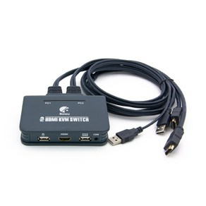 컴스 2포트 HDMI KVM 스위치 2대1 케이블 연결형, BT268, 블랙, 1개