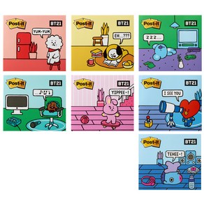 포스트잇 강한점착용 커버노트 BT21 7종 세트, CHIMMY, MANG, COOKY, RJ, TATA, KOYA, SHOOKY, 1세트