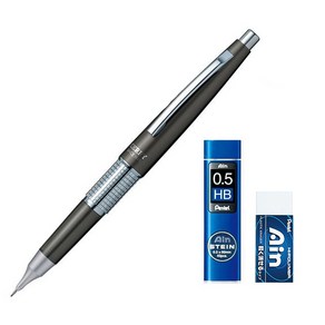 펜텔 만년 CIL 케리 샤프 스모키그레이 0.5mm P1035-ND + AIN 샤프심 0.5mm HB + AIN 지우개 세트