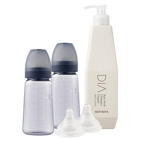 마더케이 유아용 베이직 PPSU 노꼭지 젖병 280ml 트윈팩 + 3단계 젖꼭지 2p + 디아 젖병세정제 500ml 세트, 3단계(M/2~4개월), 네이비, 1개