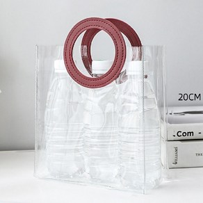 쉐어몰 모던 PVC 투명 선물포장 토트 쇼핑백, 18 x 10 x 20 cm, 레드원형