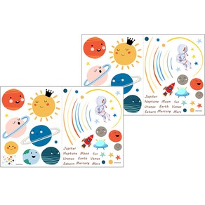 아티홈 태양계 행성 벽 스티커 영어 2p, 혼합색상
