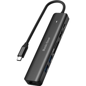 베이직기어 USB C 타입 맥북 7 in 1 멀티 허브, 블랙, 2개