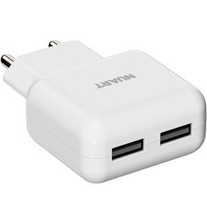 누아트 2.1A USB A to USB A 2포트 멀티충전 충전기 어댑터, WHITE, 1개