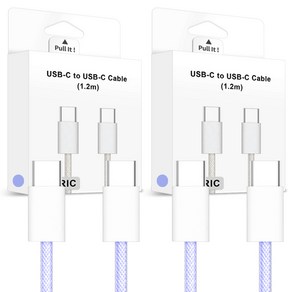 고부기 애플 호환 C타입-C타입 60W 페브릭 고속 충전 케이블, 1.2m, 라벤더, 2개