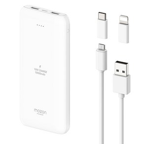 모즈온 2포트 3in1 파워 보조배터리 10000mAh 5핀 / 8핀 / C타입 젠더, 화이트