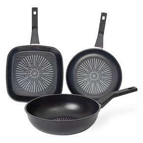 인터쿡 클래식 후라이팬 세트 3개, 블랙, 1세트, 사각팬 27cm + 후라이팬 24cm + 궁중팬 28cm
