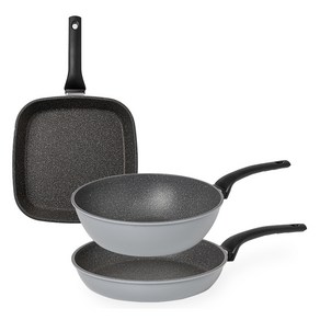 퀸센스 그레이 프라이팬 세트 3개, 회색, 사각팬 27cm + 후라이팬 24cm + 궁중팬 24cm, 1세트