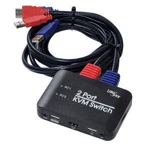 랜스타 케이블일체형 HDMI 1.4 KVM 2대 1 스위치 4K 30Hz 블랙, LS-HD22U, 1개