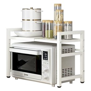 홈앤토이 높이 너비조절 2단 전자레인지 선반 + 후크 6p, 화이트, 1세트
