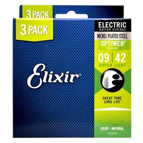 Elixi Electic OPTIWEB 일렉기타 스트링 Supe Light 009-042 3p, 16550, 1개