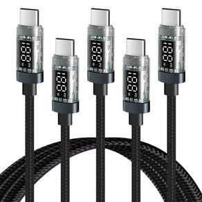 감성전자 기가셀 LCD 디스플레이 E MARKER 칩셋 100W C타입-C타입 PD QC 초고속 충전 케이블, 5개, 블랙, 2.5m