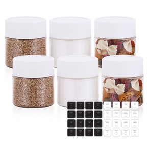 바른락 비프로젝트 냉장고 깔끔 보관용기 화이트 300ml x 6p + 셀프스티커 32종 세트, 1세트