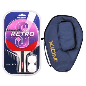 참피온 쉐이크 탁구라켓 RETRO S + NEO2 케이스 다크블루 세트, 1세트, RETRO-S-C