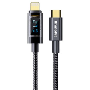 라이노핏 USB C타입-라이트닝 8핀 27W PD 고속 충전 투명 디스플레이 케이블, 1개, 1.2m