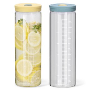미르 헥사 내열유리 투톤 실리콘캡 눈금유리병 1400ml x 2종 세트, 1개