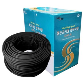 랜스타 CAT6 UTP 단선 제작용 랜케이블 LS-6UTP-300MBK, 블랙, 1개