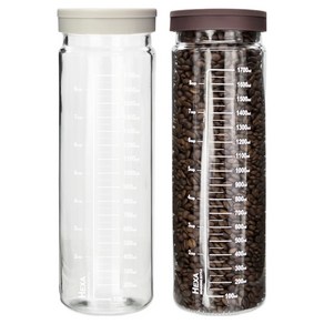 미르 헥사 슬림 원통형 눈금 실리콘뚜껑 밀폐 유리병 2종 세트, 2000ml, 1세트