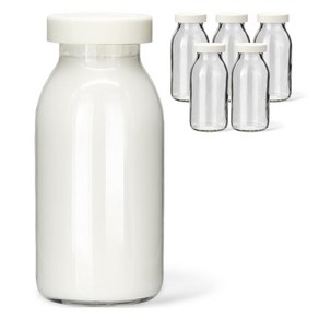 미르 헥사 실리콘뚜껑 레트로 유리 우유병 크림, 6개, 300ml