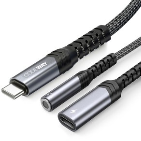 코드웨이 USB C to 3.5 + C타입 이어폰 고속충전 듀얼 젠더, 1개