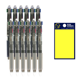 문화연필 4색 볼펜 에스 12자루 + 투코비 스티키 메모패드, 혼합(볼펜), 노랑(메모패드), 1세트