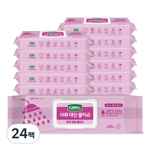 디펜드 샤워 대신 물티슈 캡형, 338g, 50매, 24개