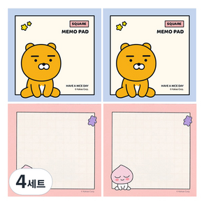 카카오프렌즈 사각 메모지 2종 x 2p 세트, 라이언, 어피치, 4세트