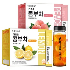 더존건강 더조은 콤부차 레몬 30개입 + 복숭아 30개입 + 보틀 300ml, 1세트, 5g