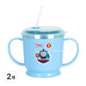 토마스 흘림방지 스텐 양수 빨대컵 250ml K0046, 블루, 2개