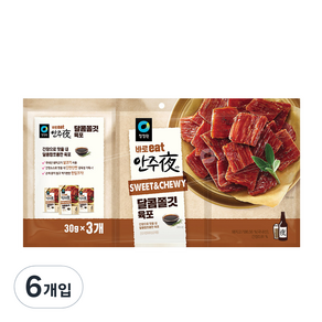 청정원 바로 eat 안주야 달콤쫄깃 육포, 30g, 6개