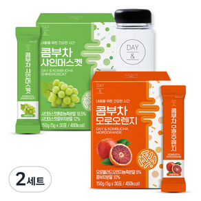 참앤들황토농원 데이앤 콤부차 샤인머스켓 5g x 30p + 모로오렌지 5g x 30p + 전용보틀 세트, 2세트, 150g, 30개입