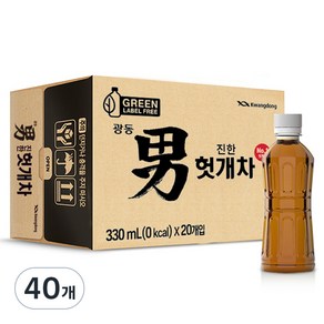 광동제약 진한 헛개차 그린 무라벨, 330ml, 40개