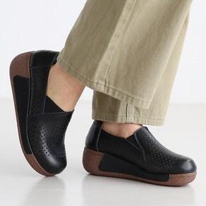단골언니 여성용 소가죽 펀칭 키높이 포츠머 통굽 슬립온 5cm