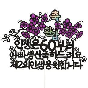 비비드레인 아빠 환갑 생신 케이크토퍼, 24 인생은, 1개