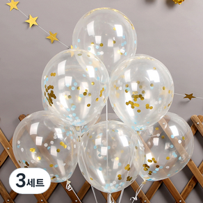 파티해 모던믹스 컨페티풍선 20p + 손펌프 랜덤발송 +컬링리본 + 스펀지닷 세트, 블루, 3세트