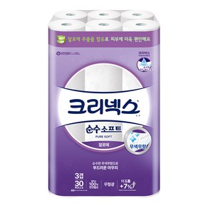 크리넥스 순수 소프트 천연펄프 3겹 고급롤화장지, 27m, 30개입, 1개