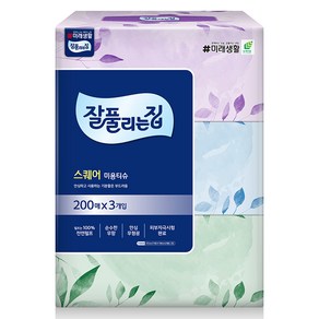 잘풀리는집 스퀘어 천연펄프 미용티슈 2겹, 200매, 3개