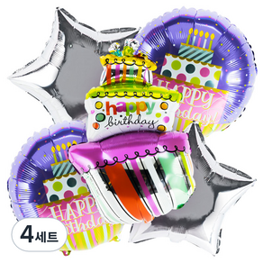 파티팡 원팩 생일은박풍선 3단케익 레인보우 부케 5p 세트, 혼합색상, 4세트