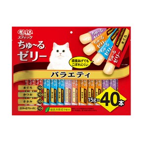 챠오 고양이 스틱 짜먹는 간식 40p, 혼합맛(참치/가다랑어/닭가슴살/닭가슴살&게), 15g, 1개