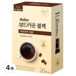 맥심 부드러운 블랙 아라비카100 원두커피믹스, 2.8g, 20개입, 4개