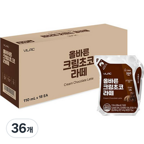 비락 유아용 올바른 크림초코 라떼 110ml, 36개, 초코맛